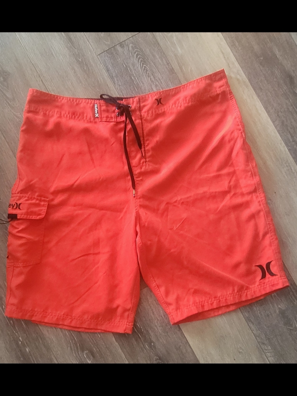 Hurley Men’s Red Board Shorts with Black Logo Size 38